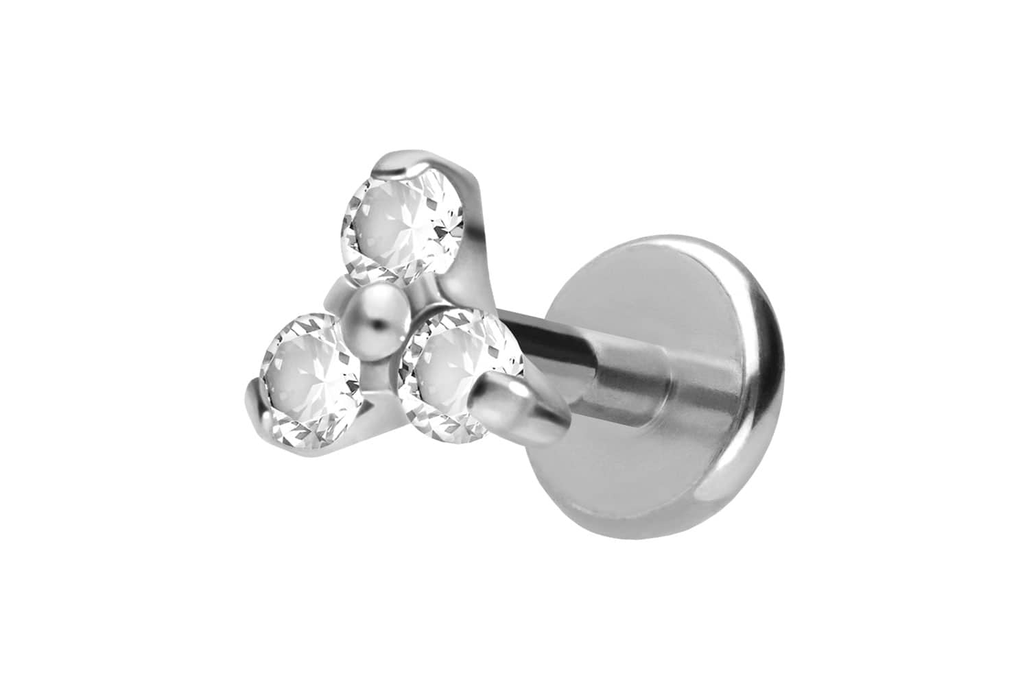 Titan Labret Piercing mit Push Fit KRISTALLBLUME